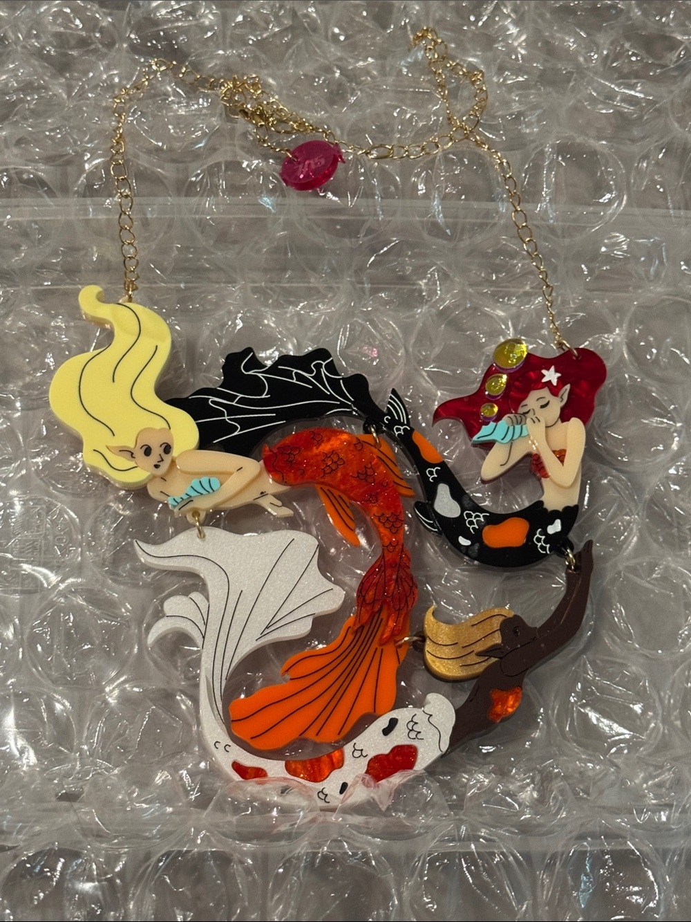 La Vidriola Koi Mermaid Statement Necklace - Multicolor